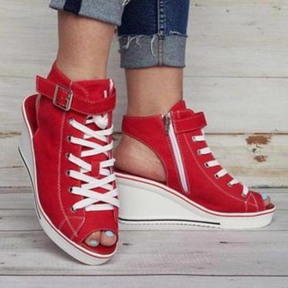 Veooy Cute Wedge Canvas Sneakers
