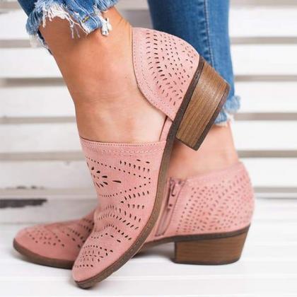 Veooy Hollow Low Heel Cutout Booties