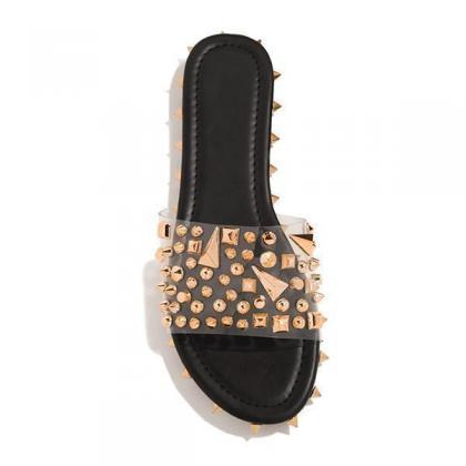 Veooy Multi-sized Studs Clear Strap Slippers