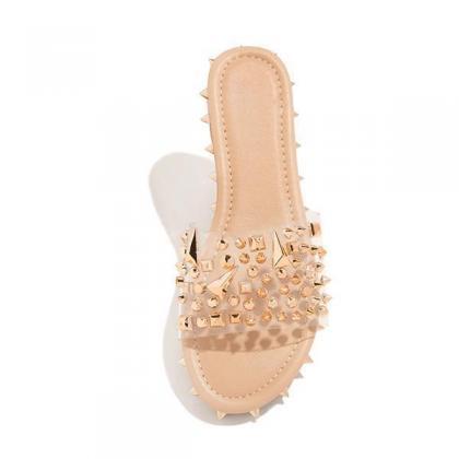 Veooy Multi-sized Studs Clear Strap Slippers