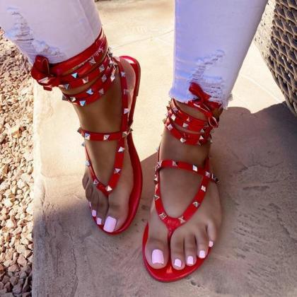 Veooy Fashion Rivet Lace-up Open Toe Sandals