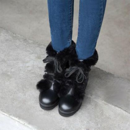 Veooy Warm Furry Hidden Wedge Heels Snow Boots