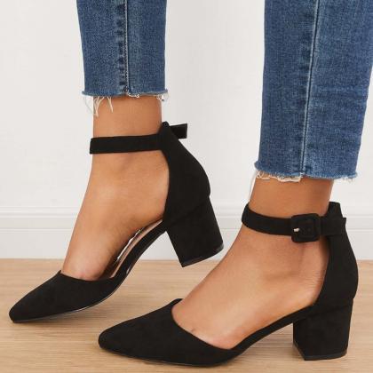 Veooy Block Low Heel Pumps Pointed Toe Ankle..