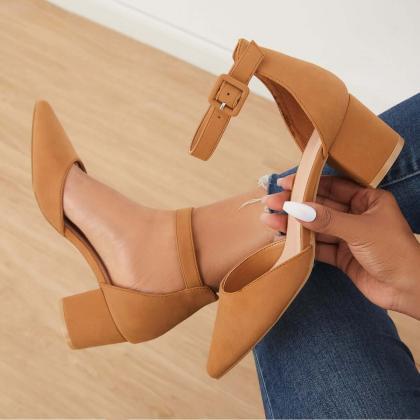 Veooy Block Low Heel Pumps Pointed Toe Ankle..