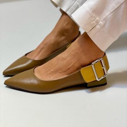 Veooy Pointed Toe Leather Buckle Embrellished..