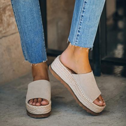 Veooy Daily Faux Suede Espadrille Flatform Sandals