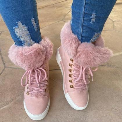 Veooy Warm Fur Lace-up Boots