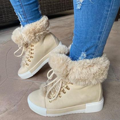 Veooy Warm Fur Lace-up Boots
