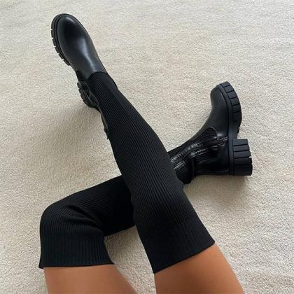 Veooy Knitted Over The Knee Thigh High Long Boots