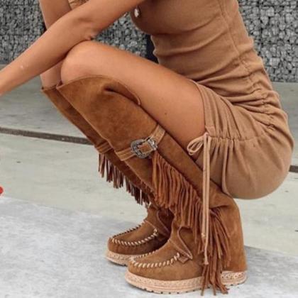 Veooy Classic Tassels Buckle Tall Boots