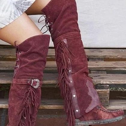 Veooy Classic Tassels Buckle Tall Boots
