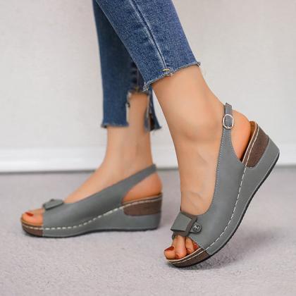 Veooy Open Toe Slingback Wedge Platform Sandals
