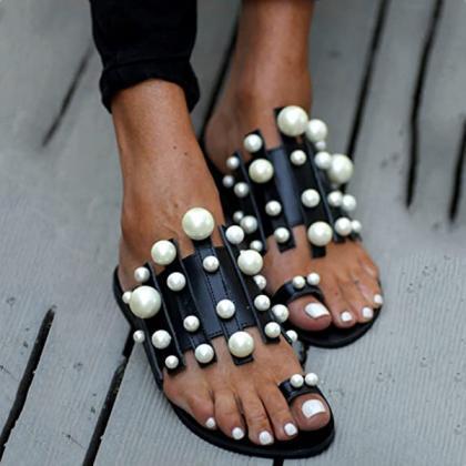 Veooy Fashion Pearl Flat Comfort Slippers