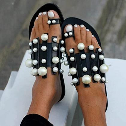 Veooy Fashion Pearl Flat Comfort Slippers