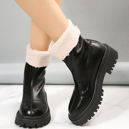 Veooy Round Toe Solid Color Warm Ankle Booties