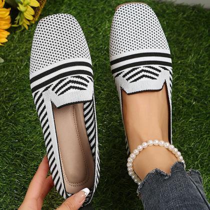 Veooy Square Toe Knitted Soft Comfy Flats