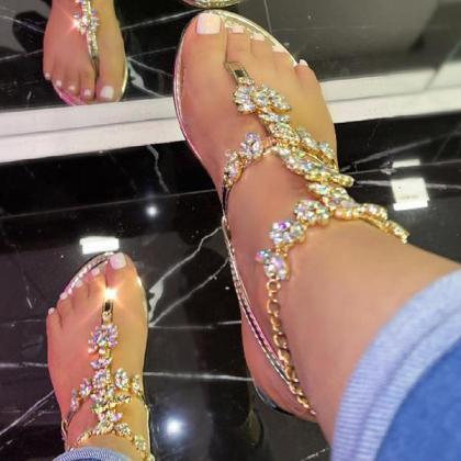 Veooy Stylish Crystal Strap Lace-up Sandals