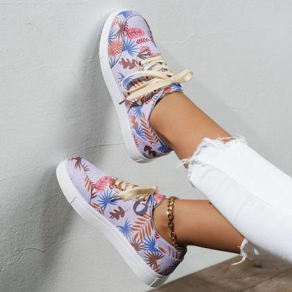 Veooy Multicolor Leaf Print Lace-up Sneakers