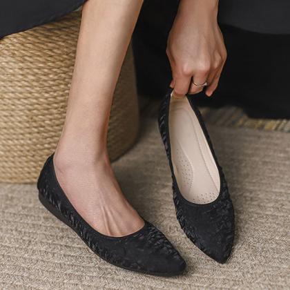 Veooy In Comfort Pointed Toe Satin Flats