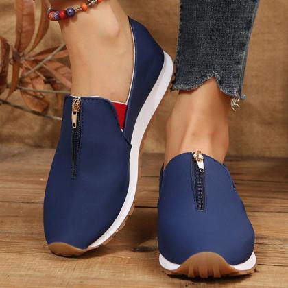 Veooy Round Toe Front Zipper Slip-on Casual Shoes