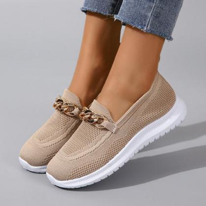 Veooy Square Toe Golden Chain Mesh Casual Shoes