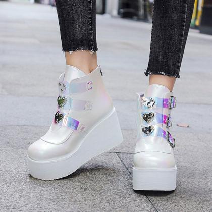 Veooy Casual Punk Platform Thick Heel Buckle Strap..
