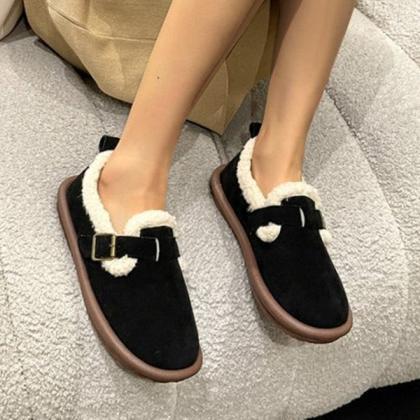 Veooy Casual Faux Suede Thick Plush Lined Flats
