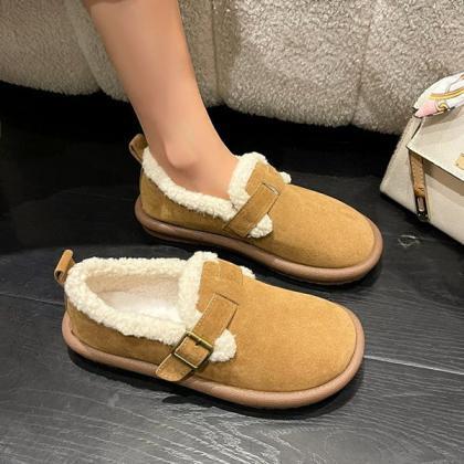 Veooy Casual Faux Suede Thick Plush Lined Flats