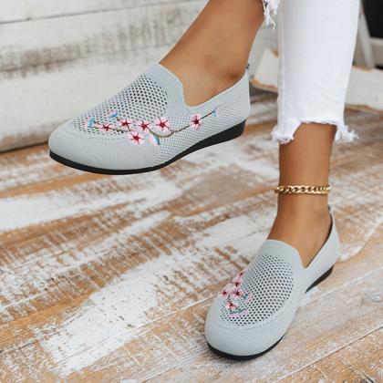 Veooy Casual Knit Breathable Embroidered Flats
