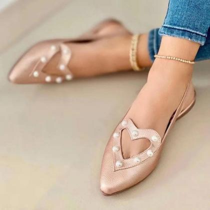 Veooy Pointed Toe Heart Cutout Beaded Flat Sandals