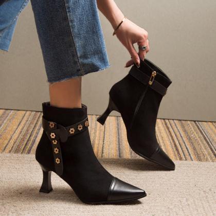 Veooy Suede Pointed Toe Kitten Heeled Ankle Boots