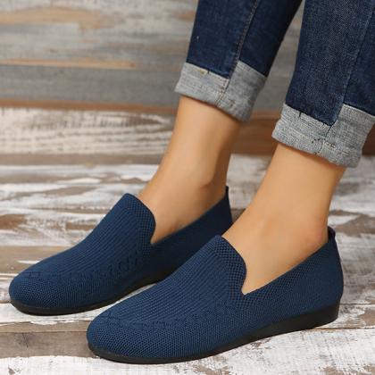 Veooy Casual Knitted Solid Color Flats