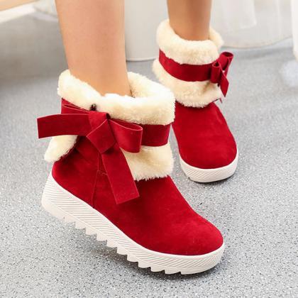Veooy Thick Warm Cotton Butterfly Knot Snow Boots