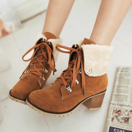 Veooy Wedge Faux Suede Zipper Stacked Snow Ankle..