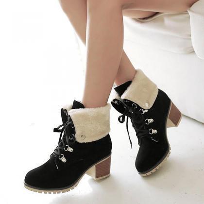 Veooy Wedge Faux Suede Zipper Stacked Snow Ankle..