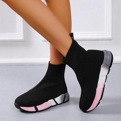 Veooy Casual Knit Multicolor Sole Pull-on Boots