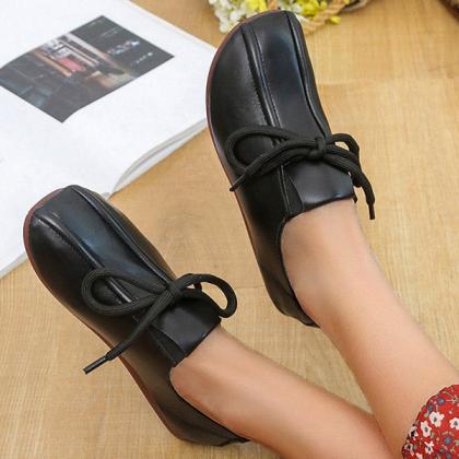 Veooy Casual Lace Up Faux Leather Slip On Flats