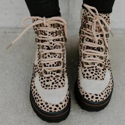 Veooy Leopard Color Block High Top Lace Up Martin..