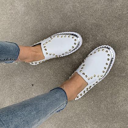 Veooy Fashion Rivet Rhinestone Thick Sole Loafers