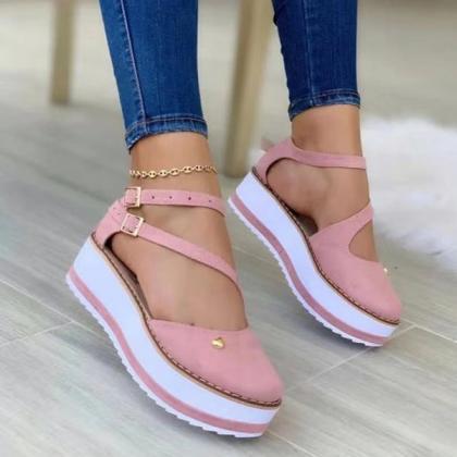Veooy Casual Round Toe Platform Buckles Sandals