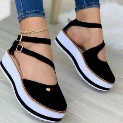 Veooy Casual Round Toe Platform Buckles Sandals