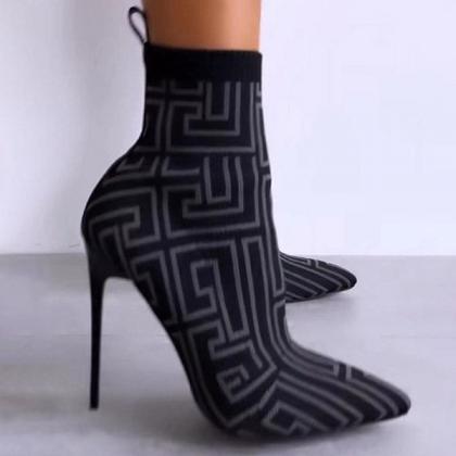 Veooy Geometric Slip-on Pointed Toe Stiletto Heel..
