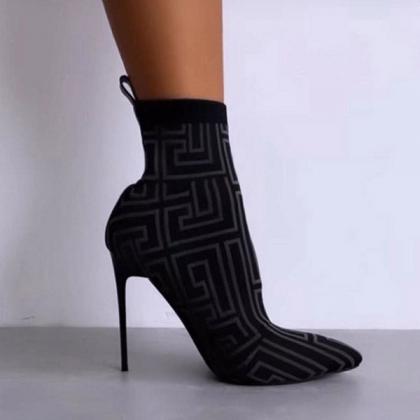 Veooy Geometric Slip-on Pointed Toe Stiletto Heel..