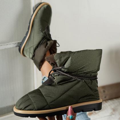 Veooy Soft Warm Lace-up Flat Snow Boots