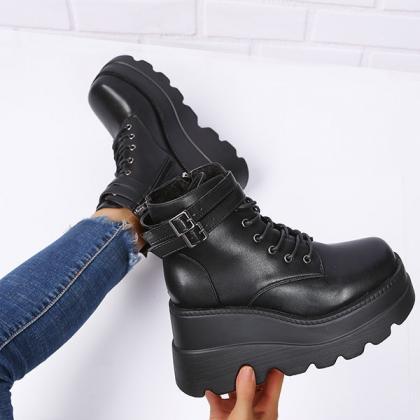 Veooy Goth Chunky Platform Heel Ankle Boots Punk..
