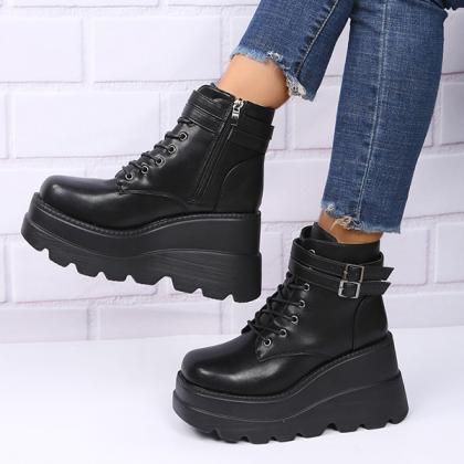 Veooy Goth Chunky Platform Heel Ankle Boots Punk..