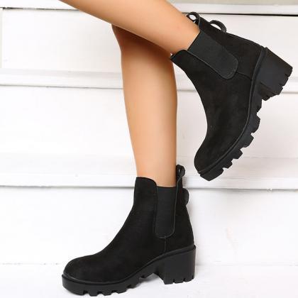 Veooy Black Chelsea Lug Sole Ankle Boots Pull On..