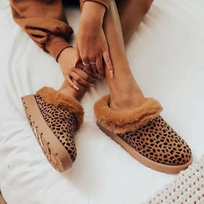Veooy Winter Warm Suede Mules Slippers Slip On Fur..