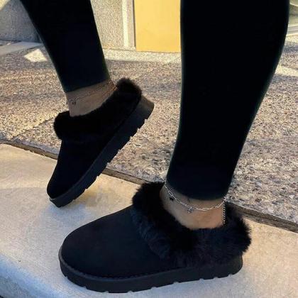 Veooy Winter Warm Suede Mules Slippers Slip On Fur..