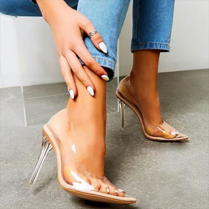 Veooy Clear Pointed Toe Stiletto High Heels..